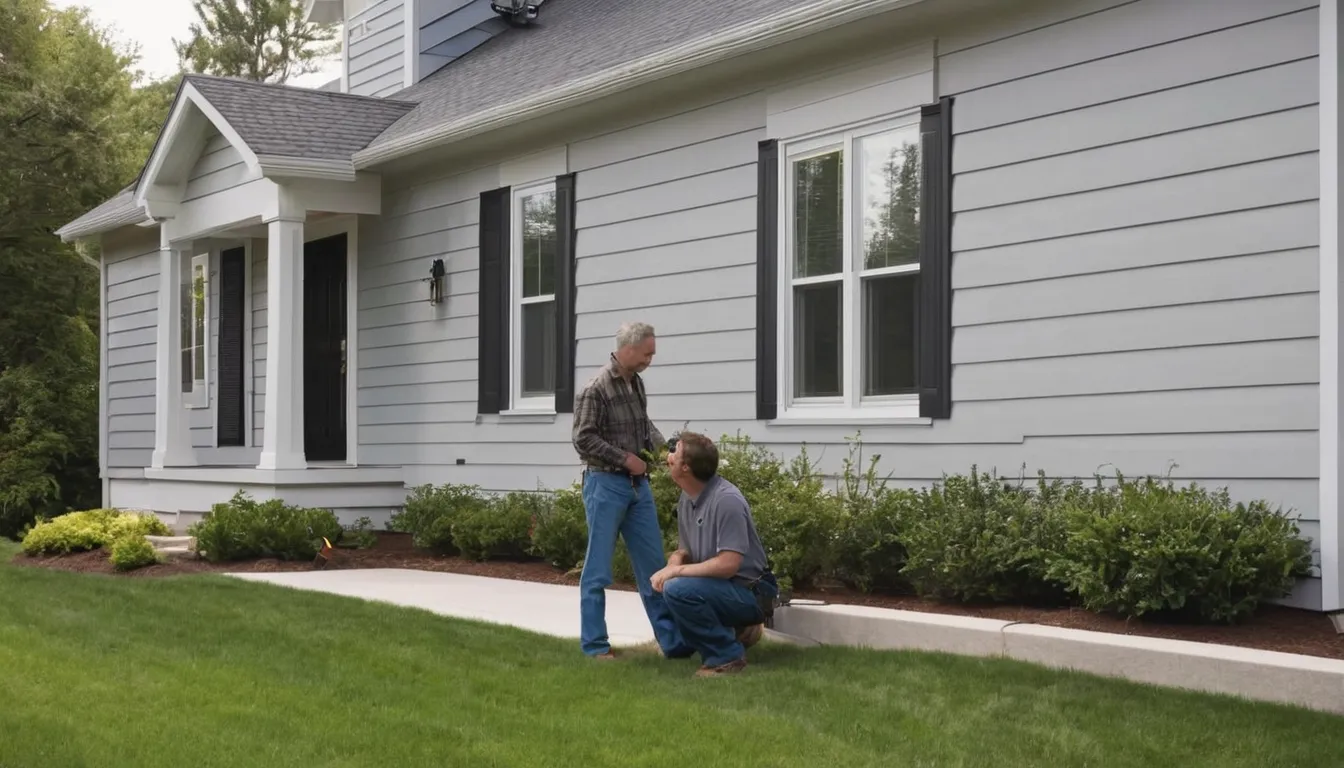 A friendly local provider and a homeowner checking new siding on a house in the Milwaukee area